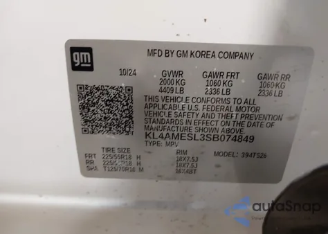 2025 Buick Encore Gx Sport Touring Awd from USA, damaged, VIN KL4AMESL3SB074849